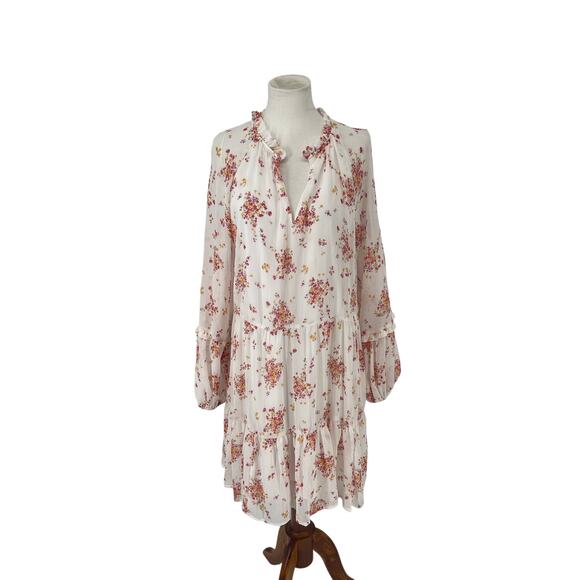 Vince Camuto Spring Floral Dress Tiered White Pink Size‎ L Boho Cottage - Picture 1 of 6